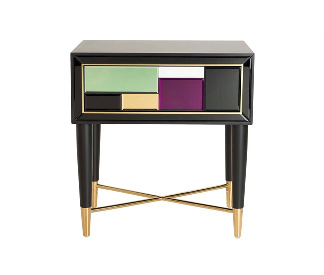 Conforama Mesita De Noche 1 Cajón Multicolor Espejo Acero 59x42x62 Cm