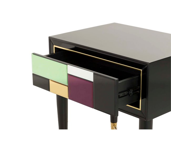Conforama Mesita De Noche 1 Cajón Multicolor Espejo Acero 59x42x62 Cm