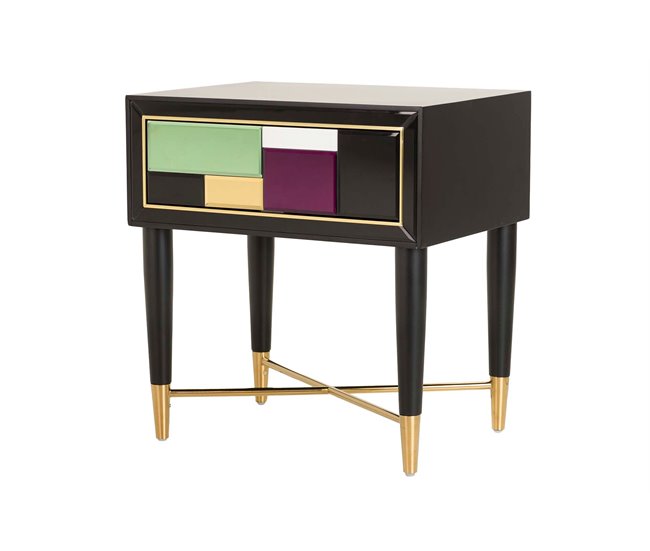 Conforama Mesita de Noche 1 Cajón Multicolor Espejo Acero 59x42x62 Cm