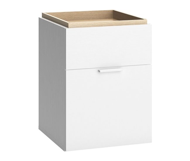 Conforama Mesita de noche 2 cajones blanco y tabla madera - 4you