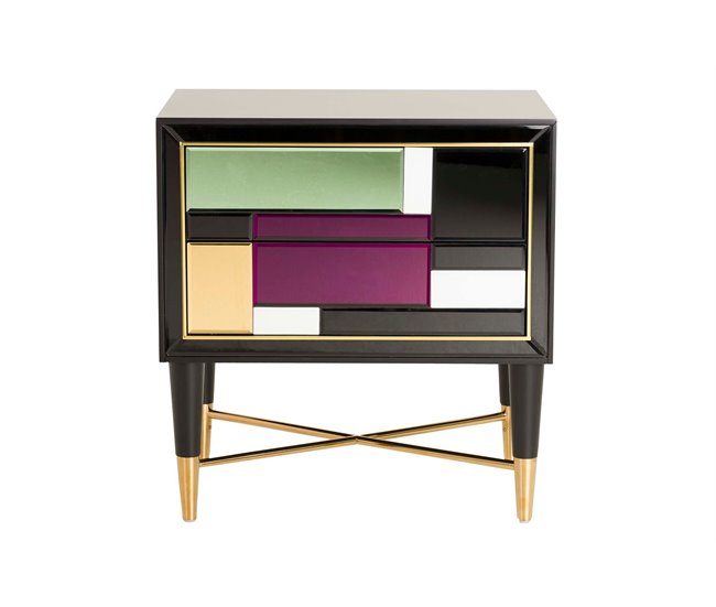 Conforama Mesita De Noche 2 Cajones Multicolor Espejo Acero 59x42x62 Cm