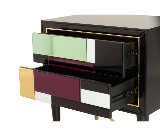 Conforama Mesita De Noche 2 Cajones Multicolor Espejo Acero 59x42x62 Cm