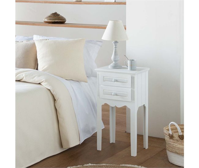 Conforama Mesita De Noche Alexandra House Living Blanco 28 X 69 X 38 Cm