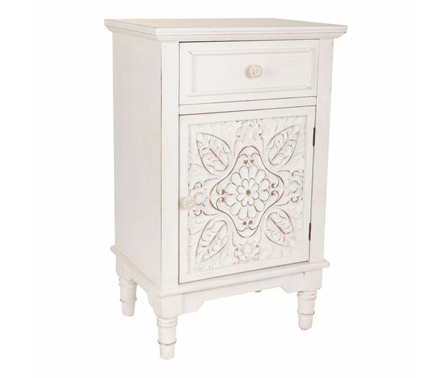 Conforama Mesita de Noche Alexandra House Living Blanco 32 x 74 x 46 cm