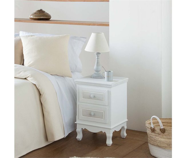 Conforama Mesita De Noche Alexandra House Living Blanco 33 X 53 X 37 Cm