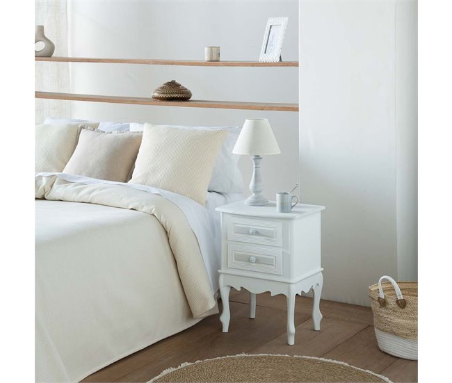 Conforama Mesita De Noche Alexandra House Living Blanco 34 X 57 X 42 Cm