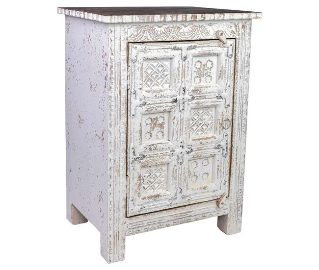 Conforama Mesita De Noche Alexandra House Living Blanco Marrón 40 X 53 X 73 Cm