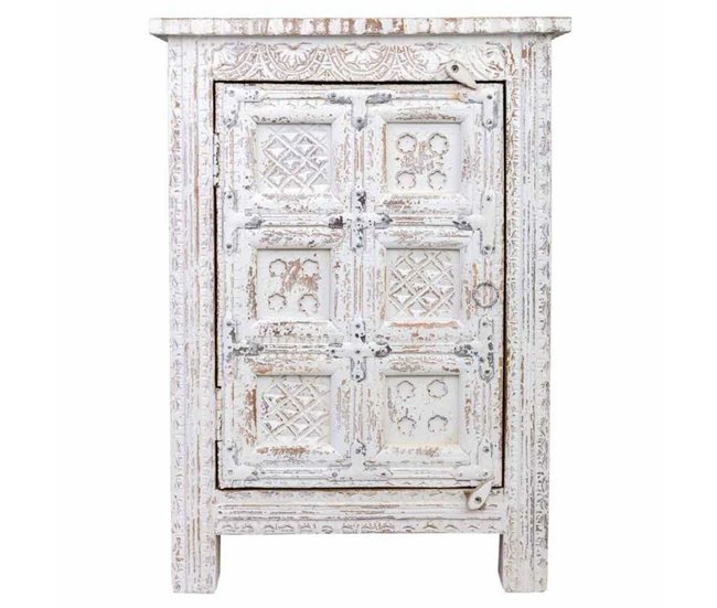 Conforama Mesita de Noche Alexandra House Living Blanco Marrón 40 x 53 x 73 cm