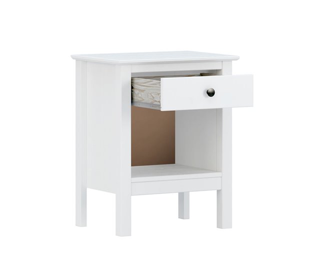 Conforama Mesita De Noche Alexandra House Living Blanco Metal Madera De Pino 47 X 60 X 35 Cm 1 Cajón