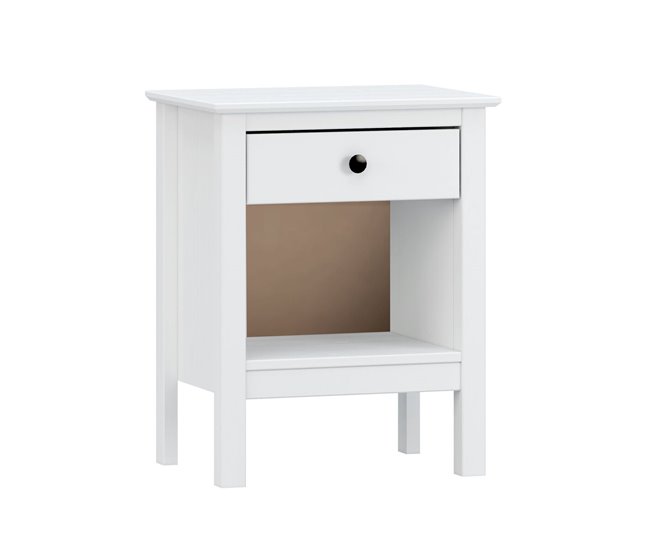 Conforama Mesita de Noche Alexandra House Living Blanco Metal Madera de pino 47 x 60 x 35 cm 1 cajón