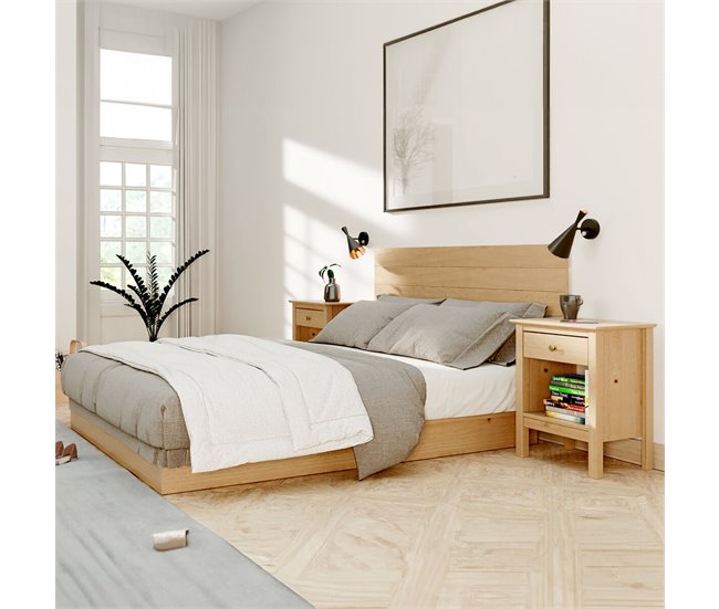 Conforama Mesita De Noche Alexandra House Living Miel Roble Metal Madera De Pino 47 X 60 X 35 Cm 1 Cajón