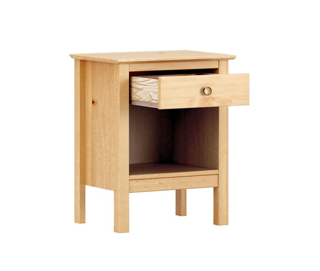 Conforama Mesita De Noche Alexandra House Living Miel Roble Metal Madera De Pino 47 X 60 X 35 Cm 1 Cajón