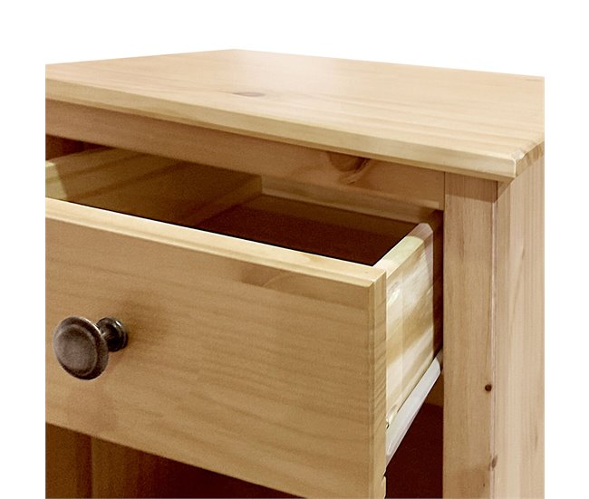Conforama Mesita De Noche Alexandra House Living Miel Roble Metal Madera De Pino 47 X 60 X 35 Cm 1 Cajón