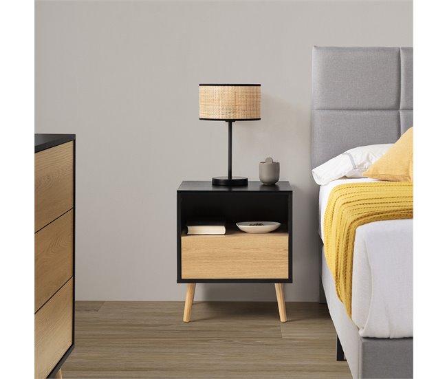 Conforama Mesita De Noche Apolo 1 Cajón Color Negro/Madera