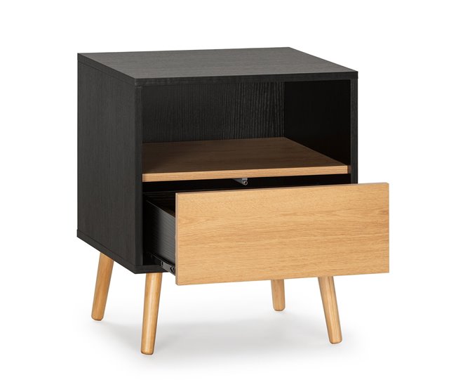Conforama Mesita De Noche Apolo 1 Cajón Color Negro/Madera