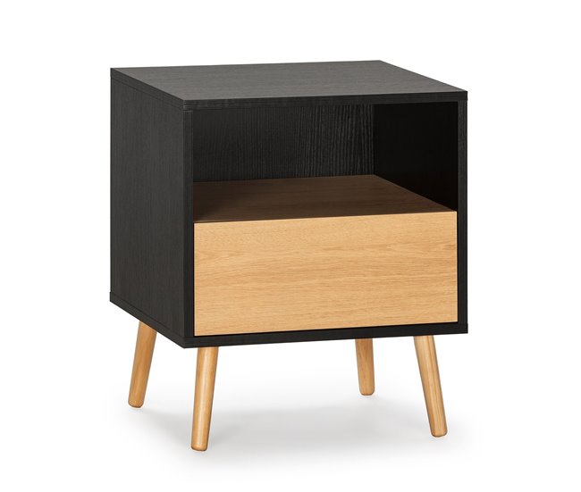 Conforama Mesita de noche Apolo 1 cajón Color Negro/Madera