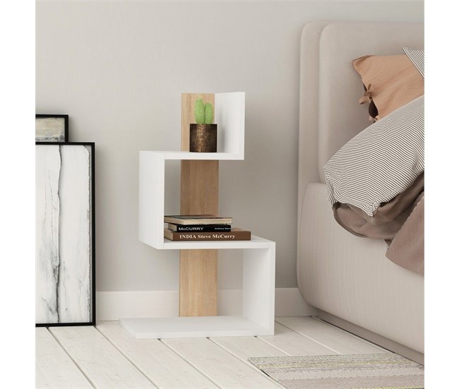 Conforama Mesita De Noche Blanca Y Decorada En Madera De Roble L42 Cm - ROSIE