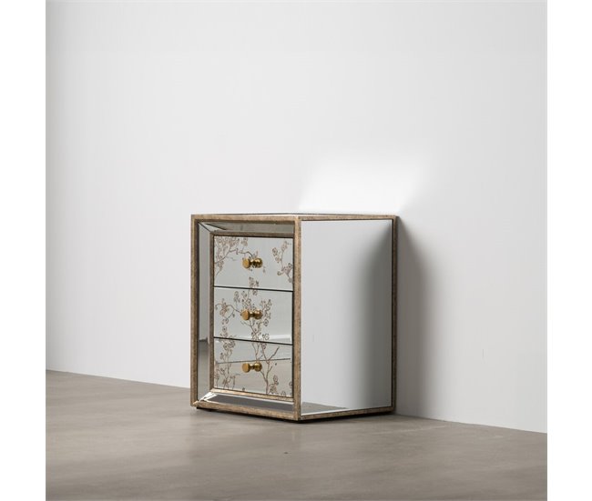 Conforama Mesita De Noche CHLOE Dorado Espejo Cristal Madera MDF 49 X 40 X 60 Cm
