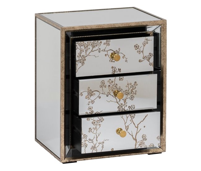 Conforama Mesita De Noche CHLOE Dorado Espejo Cristal Madera MDF 49 X 40 X 60 Cm