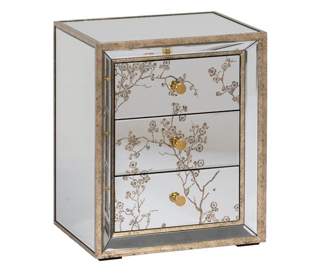 Conforama Mesita de Noche CHLOE Dorado Espejo Cristal Madera MDF 49 x 40 x 60 cm
