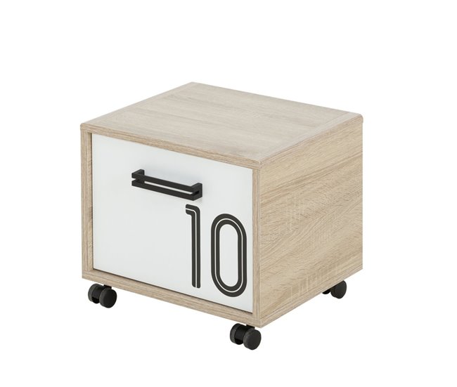 Conforama Mesita De Noche Con Puerta Sobre Ruedas Color Roble - Fabricación Francesa