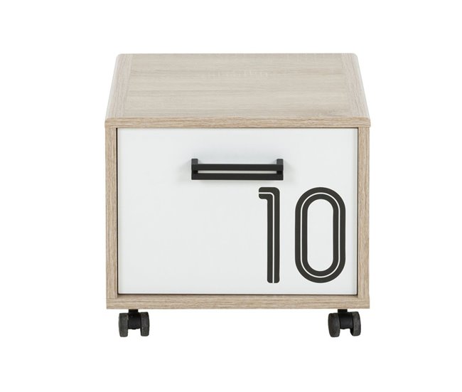 Conforama Mesita De Noche Con Puerta Sobre Ruedas Color Roble - Fabricación Francesa