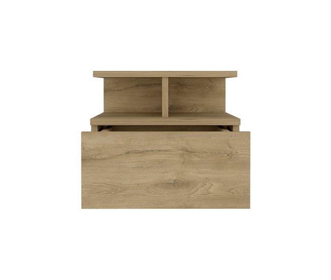 Conforama Mesita De Noche Flotante Augusta Con Dos Estantes Abiertos Y Un Cajon En Riel Metalico Macadamia 29.5 X 35.6 X 33.6 Cm