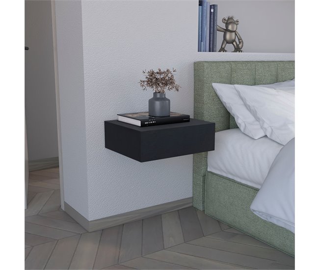 Conforama Mesita De Noche Flotante Milano En Melamina Con Un Cajon De Riel Metalico Negro 13 X 40 X 34.1 Cm