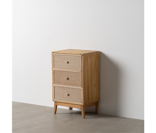 Conforama Mesita De Noche GEREL Natural Madera De Abeto Madera MDF Fibra Natural 46 X 37 X 76 Cm