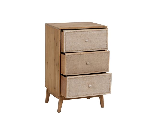 Conforama Mesita De Noche GEREL Natural Madera De Abeto Madera MDF Fibra Natural 46 X 37 X 76 Cm