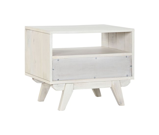 Conforama Mesita De Noche Home ESPRIT Blanco Ratán Madera De Mango 55 X 35 X 45 Cm