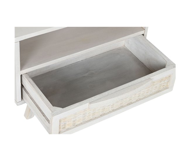 Conforama Mesita De Noche Home ESPRIT Blanco Ratán Madera De Mango 55 X 35 X 45 Cm
