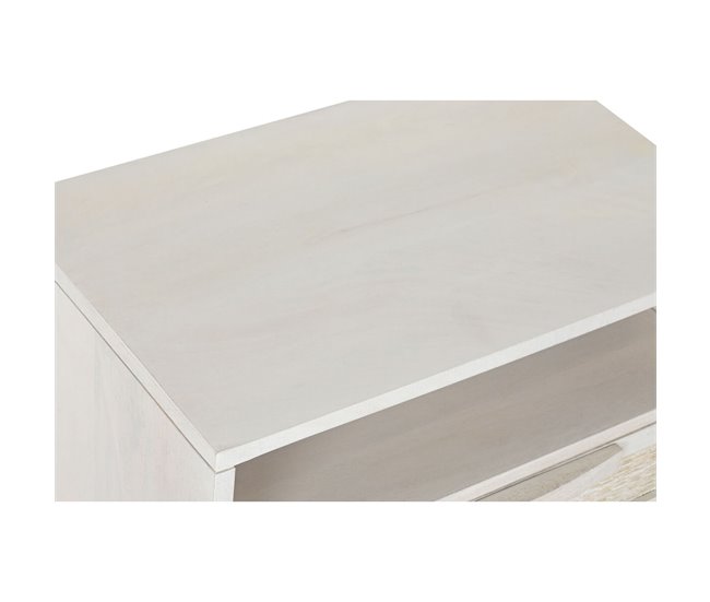 Conforama Mesita De Noche Home ESPRIT Blanco Ratán Madera De Mango 55 X 35 X 45 Cm
