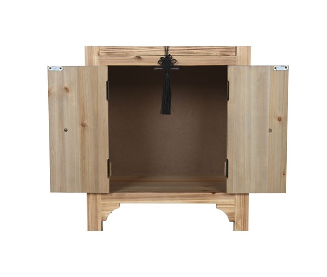 Conforama Mesita De Noche Home ESPRIT Negro Natural Madera De Abeto Madera MDF 45 X 34 X 66 Cm