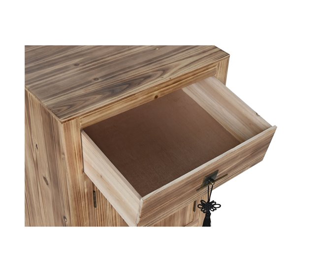 Conforama Mesita De Noche Home ESPRIT Negro Natural Madera De Abeto Madera MDF 45 X 34 X 66 Cm