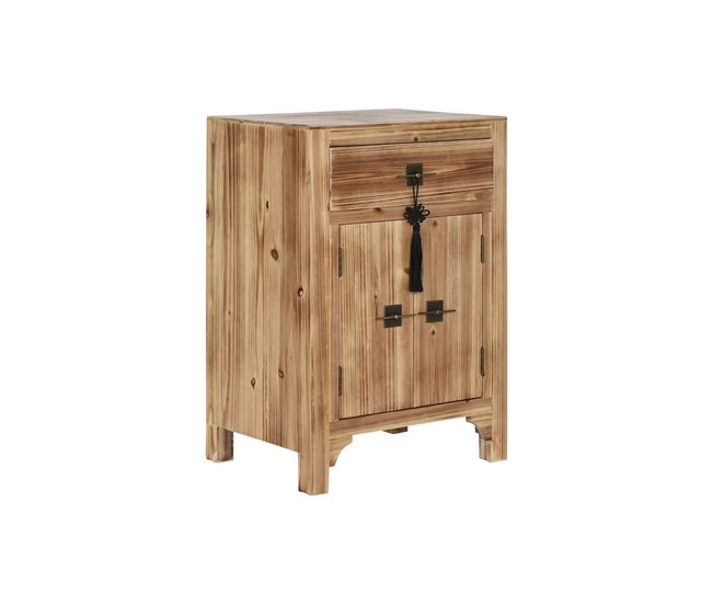Conforama Mesita de Noche Home ESPRIT Negro Natural Madera de abeto Madera MDF 45 x 34 x 66 cm