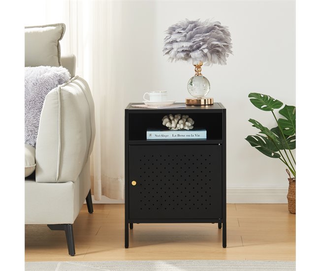 Conforama Mesita De Noche Janakkala 55x40x40 Cm - Negro [en.casa]