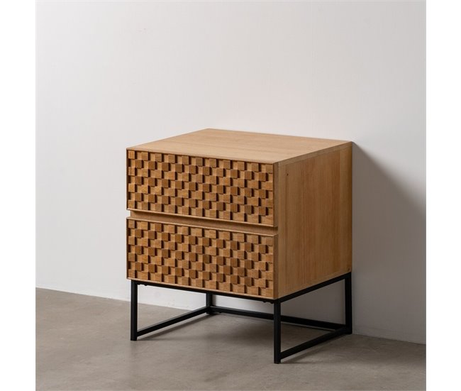 Conforama Mesita De Noche MARIGNI Negro Natural Hierro Madera De Fresno Madera MDF 51 5 X 42 X 56 5 Cm