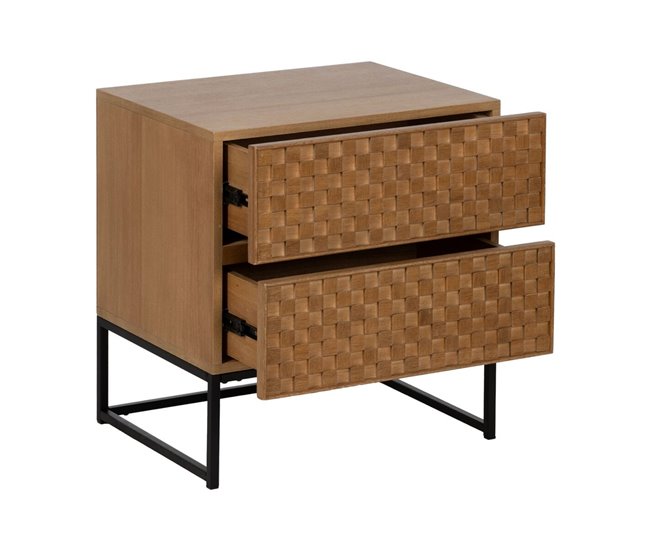 Conforama Mesita De Noche MARIGNI Negro Natural Hierro Madera De Fresno Madera MDF 51 5 X 42 X 56 5 Cm