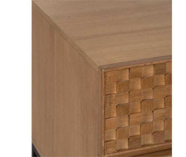 Conforama Mesita De Noche MARIGNI Negro Natural Hierro Madera De Fresno Madera MDF 51 5 X 42 X 56 5 Cm