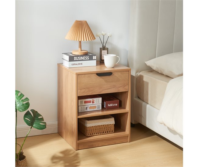 Conforama Mesita De Noche Varkaus Con Cajón MDF 55x43x40 Cm - Roble [en.casa]