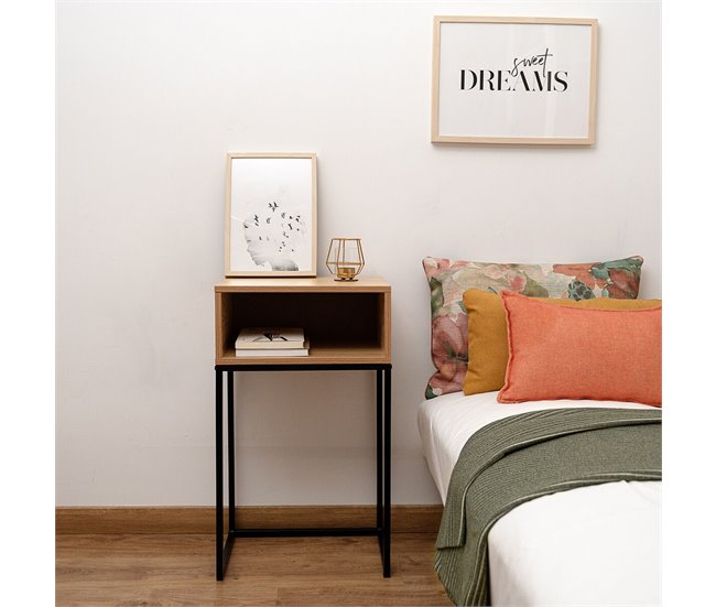 Conforama Mesita De Noche Vinthera Moa Natural Metal 40 X 30 X 68 Cm