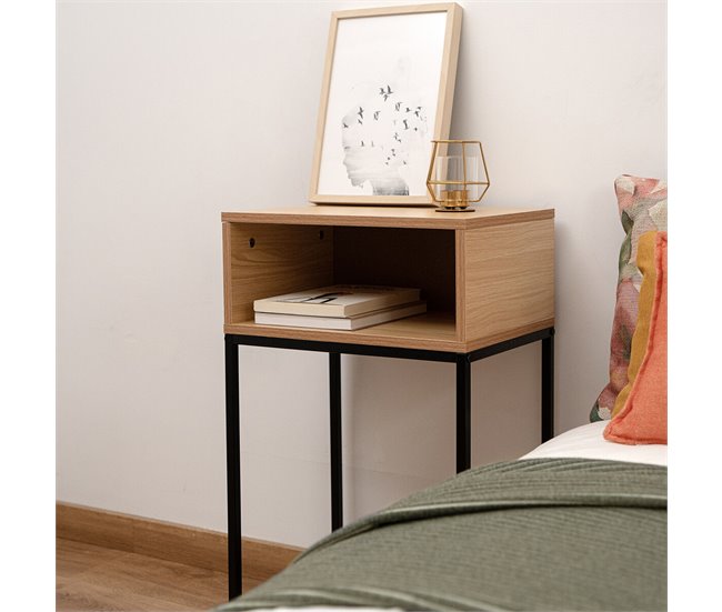 Conforama Mesita De Noche Vinthera Moa Natural Metal 40 X 30 X 68 Cm