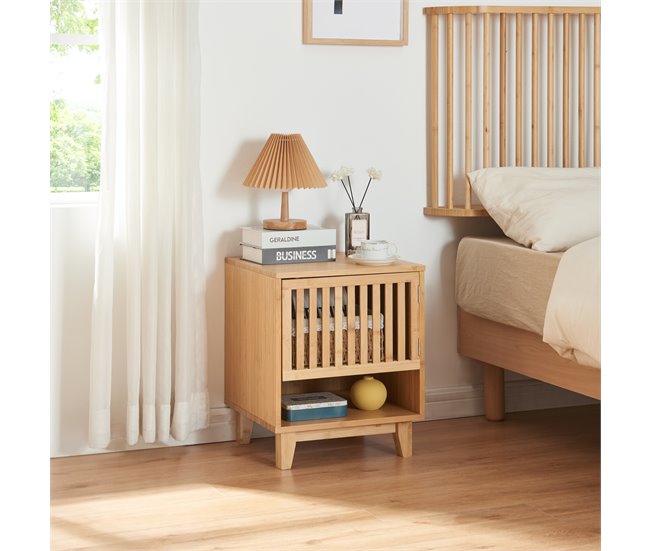 Conforama Mesita De Noche Ypäjä Con Compartimentos Bambú 50x42x39cm - Natural [en.casa]