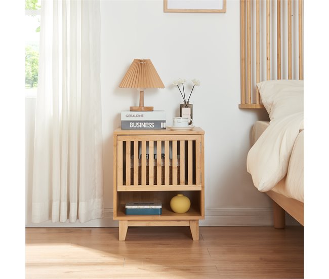 Conforama Mesita De Noche Ypäjä Con Compartimentos Bambú 50x42x39cm - Natural [en.casa]