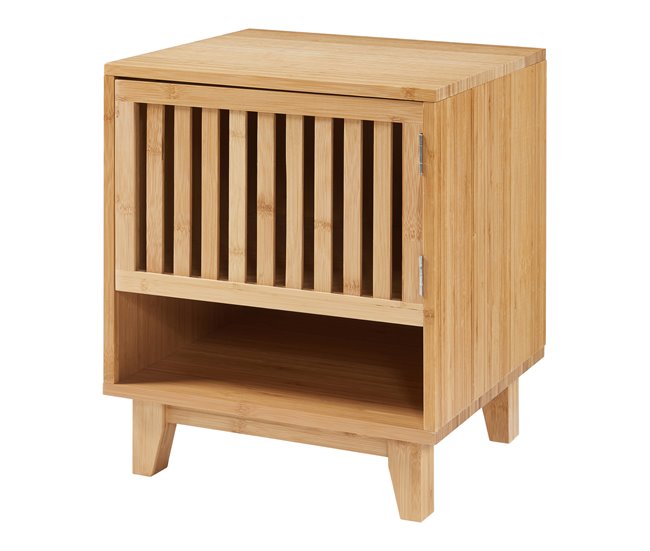 Conforama Mesita de noche Ypäjä con compartimentos bambú 50x42x39cm - Natural [en.casa]