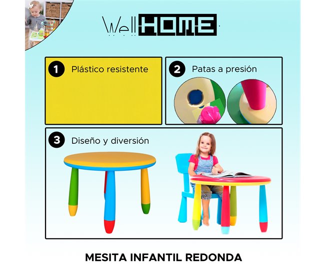 Conforama Mesita Infantil Redonda Amarilla En Plástico Ø70 X H.48cm