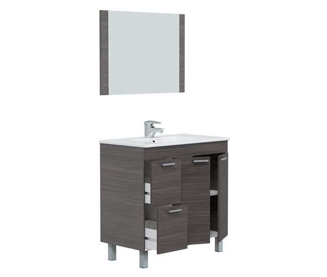 Conforama Mueble Baño Adam 2 Puertas 2 Cajones Espejo Sin Lavabo Gris Ceniza