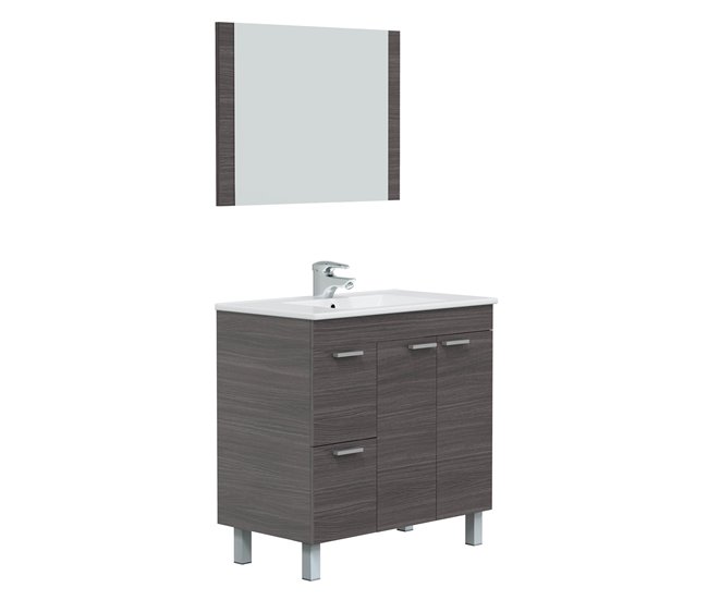 Conforama Mueble baño Adam 2 puertas 2 cajones espejo sin lavabo Gris ceniza