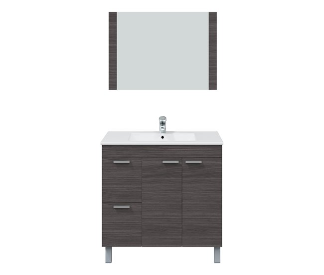 Conforama Mueble Baño Adam 2 Puertas 2 Cajones Espejo Y Lavabo Gris Ceniza
